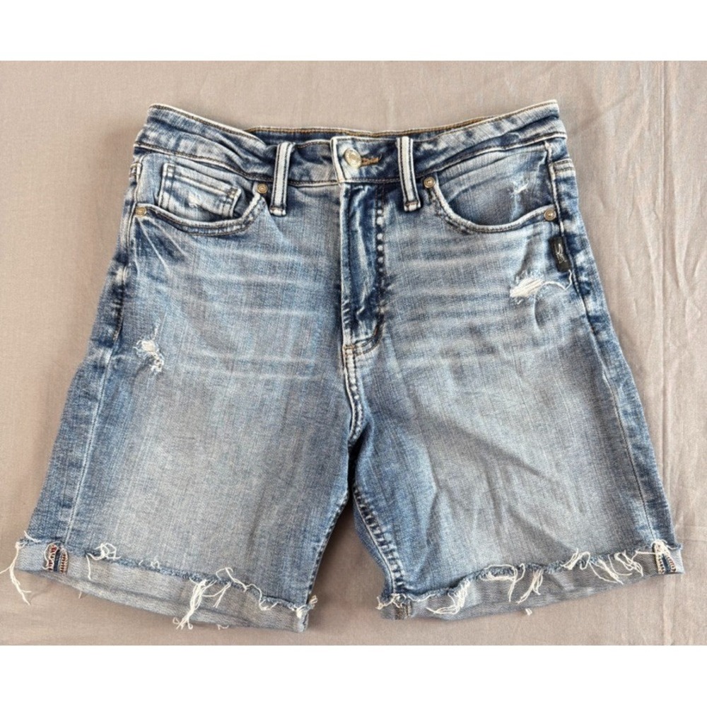 Silver Jeans Womens Shorts 26x6 Denim Mid Rise Cuffed Distressed Blue